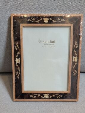 Natalini Brown and Gold Decorative Inlay Photo Frame 5" x 7" Photo Opening New